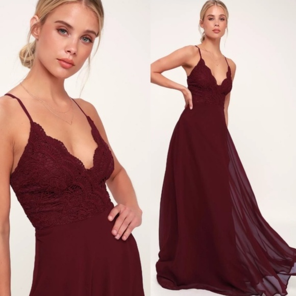 Lulus Dresses & Skirts - Lulus Madalyn Burgundy Lace Crochet Maxi Dress